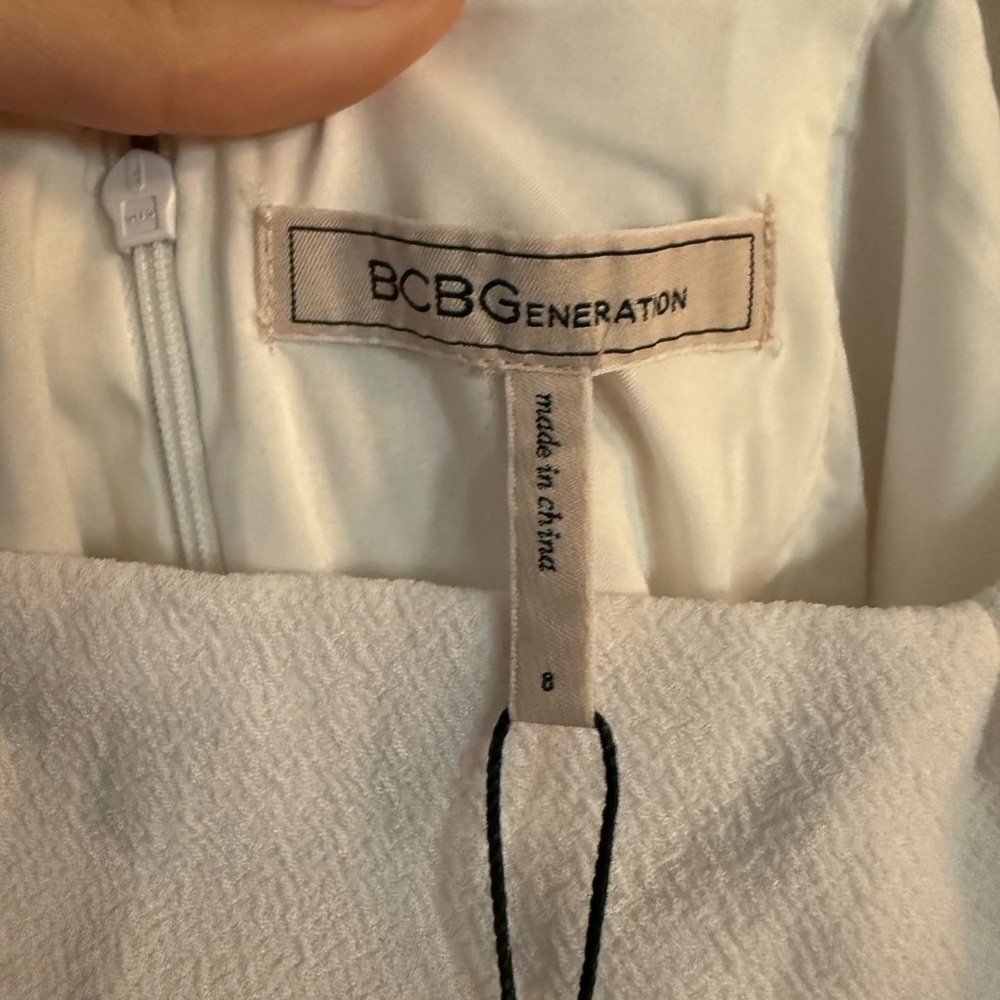 BCBGeneration White Ruffled Square- Neck Mini Dress - Picture 6 of 9